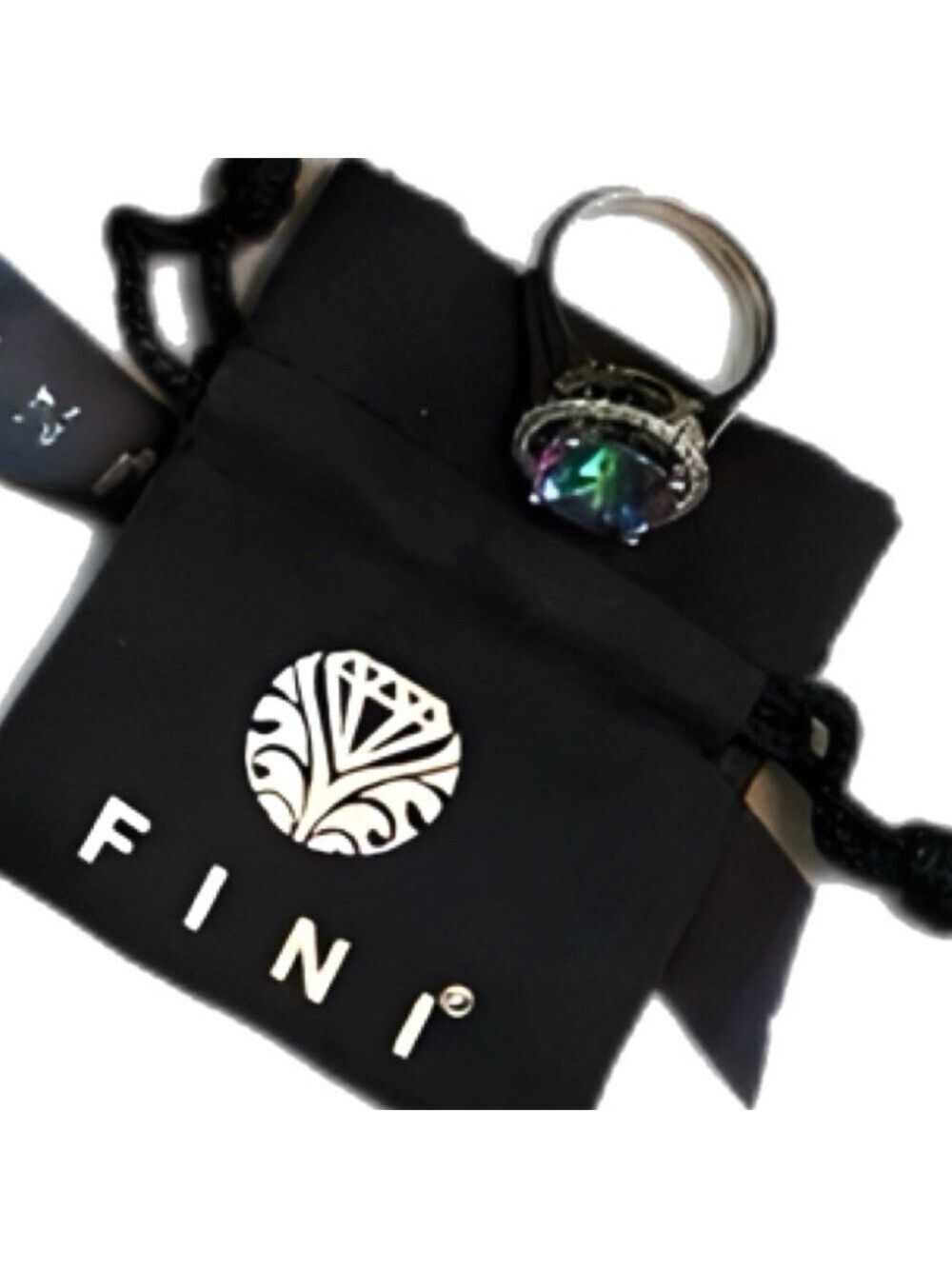 Mystic Topaz Ctr, White Sapphires & Diamond White Gold over Sterling Silver NIB - Picture 5 of 17